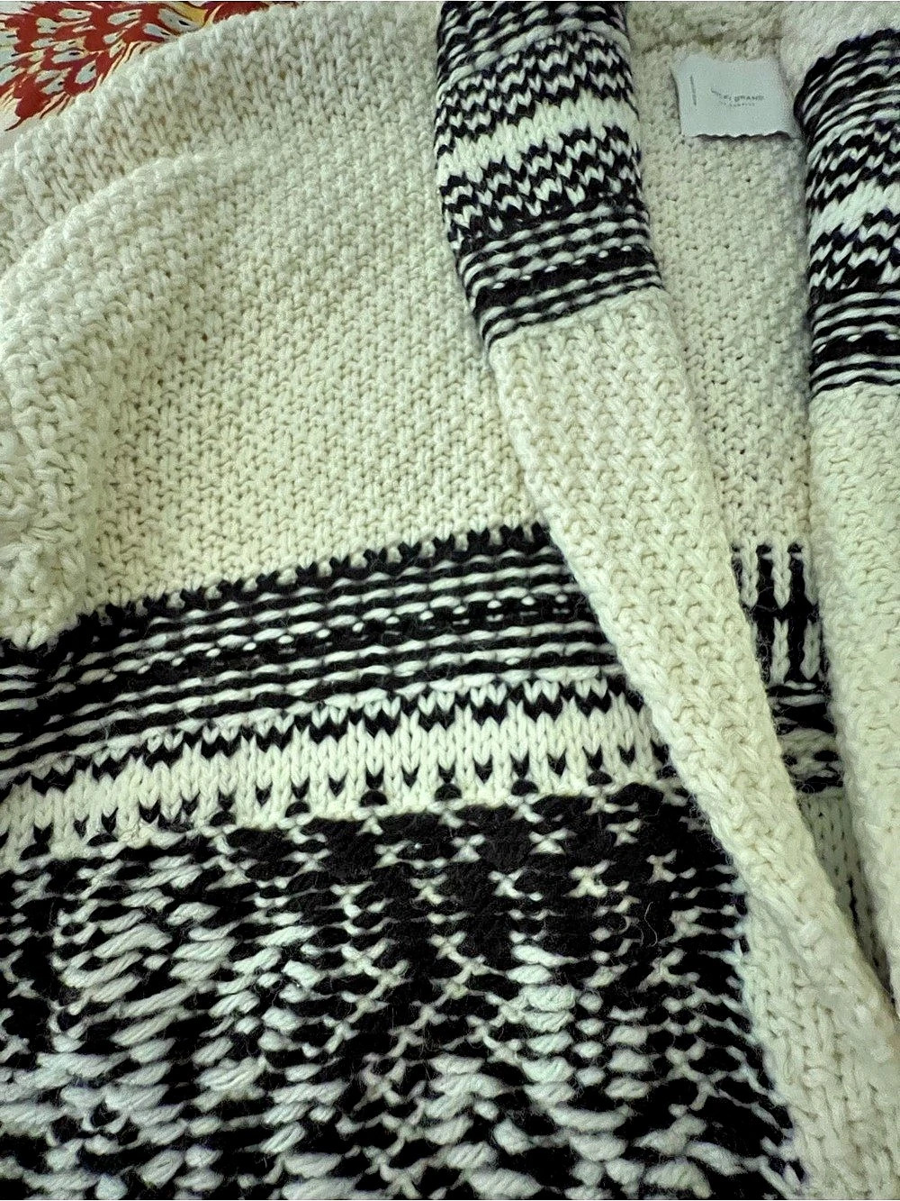 Lucky Brand Chunky Knit Long Cardigan Black Cream Size Large - Picture 7 of 12